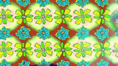 Renkli unsurlarla hareketli arka plan görüntüleri. Çiçekler. Eski model. Bayrak tarzı. Video kaydı. Şablon. Döngü. Kusursuz.. 