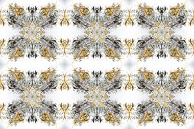 2019 Noel 'i, kar tanesi, yeni yıl. Gri, nötr ve beyaz renklerde altın elementlerle klasik, pürüzsüz desen.