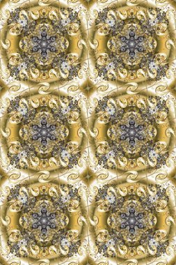 Altın elementlerle bej, nötr ve kahverengi renklerde kusursuz desen. Klasik klasik klasik arka plan. Geleneksel oryantasyon süsü. Klasik raster altın pürüzsüz desen.