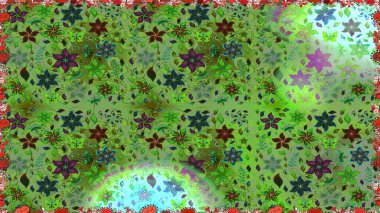 Çiçeksiz desenli arka plan. Gömlek baskısı için çiçek boyası. Yeşil ve nötr renkte çiçekler.