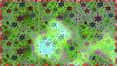 Yeşil ve nötr renklerde çiçekler. Tropik, dikişsiz çiçek deseni. Raster illüstrasyonu.