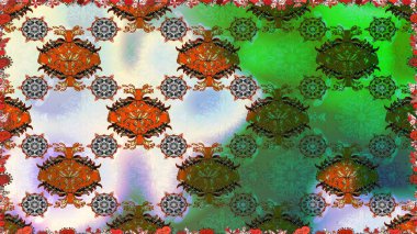 Çiçek desenli raster, yeşil ve nötr çizgi grafik desenli soyut raster arkaplan. Modern stil dokusu.