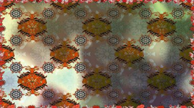 Renkli süs kenarı. Kusursuz desen. Hint süsü. Çiçek duvar kağıdı. Raster illüstrasyonu. Kahverengi ve gri renklerde.