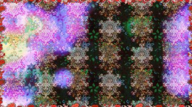 Raster - stok. Kusursuz bir arka plan modeli. Yapraklı çiçekler ve kır ve nötr renklerde papatya çiçekleri..