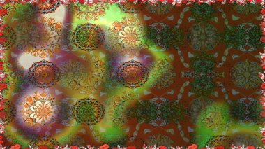 Küçük çiçekli kusursuz yay deseni. Suluboya tarzında kahverengi ve yeşil renklerde. Raster illüstrasyonu.