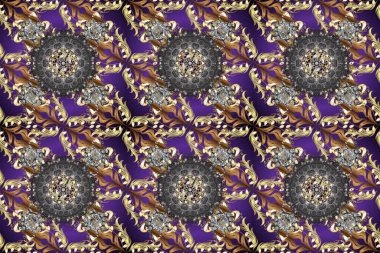 Geleneksel klasik altın desen. Raster oryantal süs. Altın desenli gri, mor ve kahverengi renklerde altın elementler. Barok tarzında kusursuz bir doğulu süsü..