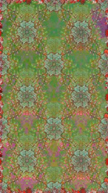 Yeşil ve kahverengi çiçekli kusursuz desen, suluboya çiçek deseni, sevimli çiçek, duvar kağıdı, kart veya kumaş için fayanslı. Raster - stok.