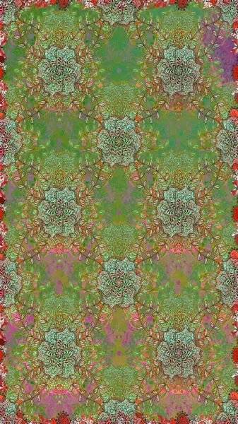 Yeşil ve kahverengi çiçekli kusursuz desen, suluboya çiçek deseni, sevimli çiçek, duvar kağıdı, kart veya kumaş için fayanslı. Raster - stok.