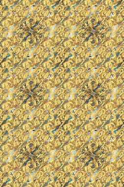 Gold on yellow, beige and neutral colors. Decorative symmetry arabesque. Raster illustration. Good for greeting card for birthday, invitation or banner. Seamless medieval floral royal pattern.