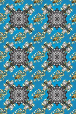 Blue, gray and neutral and golden pattern. Elegant raster classic pattern. Seamless abstract background with repeating elements.