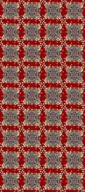 Raster illüstrasyonu. Altın elementli kırmızı, gri ve kahverengi renklerde klasik, pürüzsüz desen.