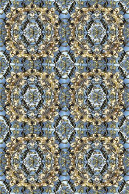 Kusursuz klasik altın desen. Raster geleneksel oryantasyon süsü. Altın desenli gri, nötr ve mavi altın elementlerle.