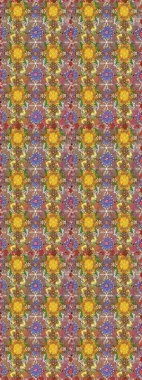 Vintage retro style. For print on fabric, textiles, wallpaper. Seamless background. Raster illustration. Seamless pattern with colorful paisley, brown flowers and decorative elements.