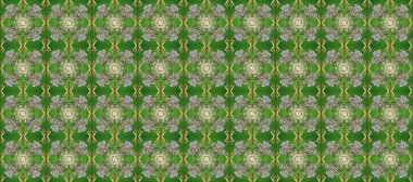 Raster abstract background with golden repeating elements on a neutral, green and gray colors. Seamless oriental classic golden pattern.