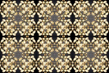 Raster oryantal süs. Kusursuz altın desen. Altın elementlerle bej, gri ve kahverengi renklerde pürüzsüz desen.