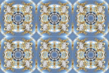 Altın element mavi, gri ve nötr renklerde. Çizgi sanatı tasarım şablonu için kusursuz sınır. Davetiyeler, kartlar, web sayfası için Raster illüstrasyon. Doğu tarzı element. Altın çizgili çiçek dekoru.