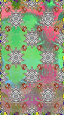 Güzel kumaş deseni. Kusursuz çiçek deseni. Düz Çiçek Elementleri Tasarımı. Asya tekstil tarzında. Raster illüstrasyonu. Renkli Bahar Teması Kusursuz Arkaplan.