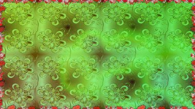 Yumuşak, yeşil ve kahverengi renklerde bahar çiçekleri. Raster illüstrasyonu. Çiçek ve yapraklı karalama şeklinde Raster çiçek deseni.