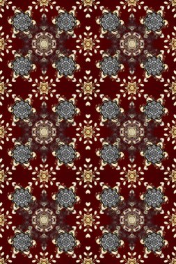 Damask background. Gold floral ornament in baroque style. Golden element on a brown, red and gray colors. Golden floral seamless pattern.