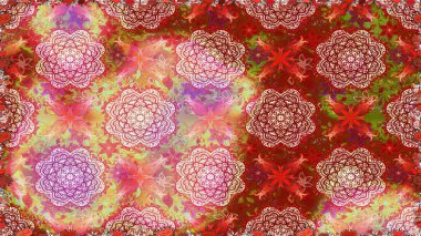 Seamless pattern with nice flowers on red and pink colors, watercolor floral pattern, tileable for wallpaper, card or fabric. Raster.