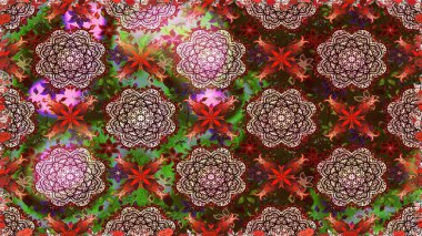 On brown and neutral colors. Raster illustration. Flower. Seamless decorative background, flower mandala.