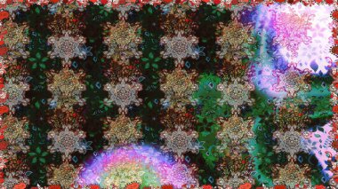 Eski usul. Kusursuz bir geçmişi var. Kumaş, tekstil, duvar kağıdı baskısı için. Raster illüstrasyonu. Miles Fleur, süslü püslü bir süs. Tomurcukları papatya çiçekleri olan sevimli bir çiçek deseni..