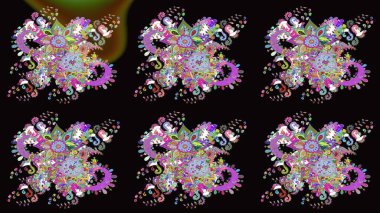 Raster illüstrasyonundaki çiçek desenli çizim. Siyah renkli çiçekler. Renkli Bahar Teması eskiz kalıbı. Düz Çiçek Elementleri Tasarımı.