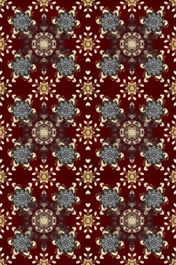 Damask background. Gold floral ornament in baroque style. Golden element on a brown, red and gray colors. Golden floral seamless pattern.
