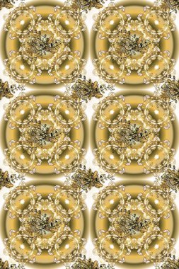 Traditional orient ornament. Seamless classic raster golden pattern. Seamless pattern on beige and yellow colors with golden elements. Classic vintage background.