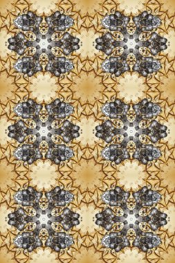 Damask background. Golden floral seamless pattern. Gold floral ornament in baroque style. Golden element on a beige and gray colors.