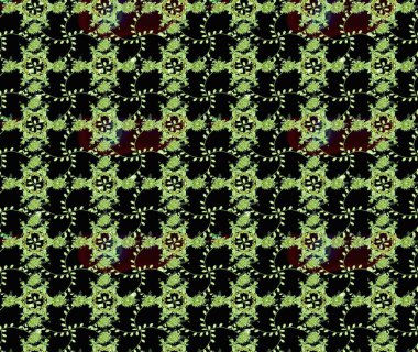 Hediye ambalaj kağıdı, tebrik kartları, posterler ve pankart tasarımı. Raster düz çiçekleri pürüzsüz desen. Siyah ve yeşil renkte çiçekler.