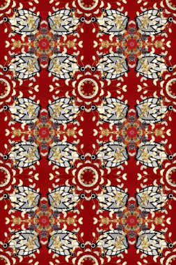 Seamless abstract background with repeating elements. Elegant raster classic pattern. Red, beige and gray and golden pattern.