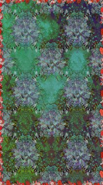 Nazikçe, güzel çiçek arkaplanı. Yeşil ve mavi renkte çiçekler. Raster çiçek desenli ve çiçekli..