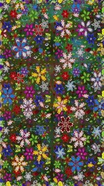 Güzel kumaş deseni. Raster illüstrasyonu. Zentangle soyut çiçekleri. Karalama çiçeği. Düz Çiçek Elementleri Tasarımı. Renkli Bahar Teması Kusursuz Arkaplan.