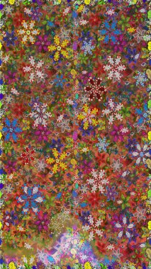 Raster illüstrasyonu. El çizimi. Çiçekli, yapraklı, çiçeksiz çiçek desenli..