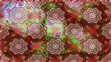 In asian textile style. Raster illustration. Raster illustration. Flowers on brown and neutral colors. Seamless flowers pattern.