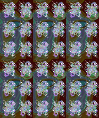 Colour Spring Theme seamless pattern Background. Flat Flower Elements Design. Flowers on blue and brown colors. Cute flower raster pattern.