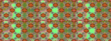Kusursuz çiçek deseni. Raster illüstrasyonu. Yeşil ve kahverengi renkli çiçekler. Renkli Bahar Temalı Kusursuz Arkaplan. Düz Çiçek Elementleri Tasarımı. Asya tekstil tarzında.