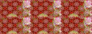 Raster Illustrasyon 'da moda olmayan çiçek deseni. Güzel kumaş deseni. Renkli Yaz Temalı Kusursuz Arkaplan. Düz Çiçek Elementleri Tasarımı.