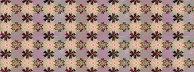 Eski usul. Renkli şal desenli eskiz deseni, bej ve nötr çiçekler ve dekoratif elementler. Raster illüstrasyonu. Eskiz geçmişi. Kumaş, tekstil ve duvar kağıdı baskısı için..