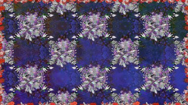 Flowers on violet and gray colors. Seamless Floral Pattern in Raster illustration.