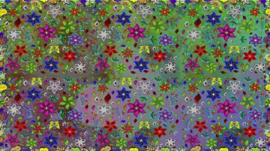 Design gift wrapping paper, greeting cards, posters and banner design. Raster flat flowers seamless pattern. Flowers on green and neutral colors.