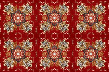 Antique golden repeatable wallpaper. Golden element on red, brown and beige colors. Gold floral ornament in baroque style. Damask seamless repeating pattern.