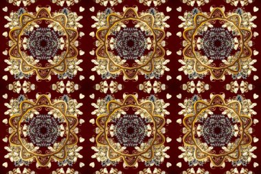 Klasik raster şablonu. Tekrarlayan elementlerle kusursuz soyut arkaplan. Kahverengi, bej, kırmızı ve altın desenli.