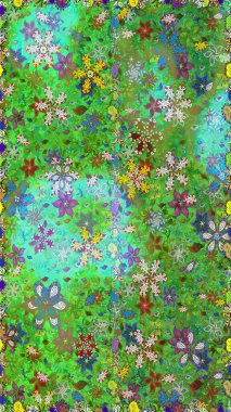 Blossom lilies seamless background. Amazing collage paradise style for floral design. Bright floral collage blossom flowers green and blue.