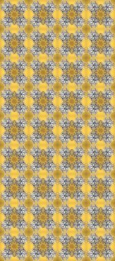 Decorative symmetry arabesque. Good for greeting card for birthday, invitation or banner. Gold on yellow, gray and beige colors. Raster illustration. Seamless medieval floral royal pattern.