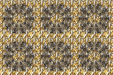 Kahverengi, gri ve bej renklerde altın rengi ve altın elementler. Kahverengi, gri ve bej renklerde, altın elementlerle kusursuz klasik desen. Noel, kar tanesi, yeni yıl.