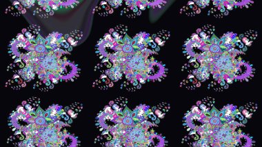 Siyah renklerde. Raster illüstrasyonundaki çiçek desenli çizim. Raster illüstrasyonu. Güzel kumaş deseni.