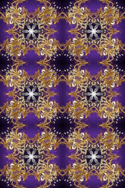 Violet, brown and beige and golden pattern. Elegant raster classic pattern. Seamless abstract background with repeating elements.