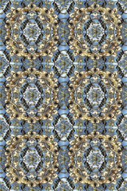 Kusursuz klasik altın desen. Raster geleneksel oryantasyon süsü. Altın desenli gri, nötr ve mavi altın elementlerle.